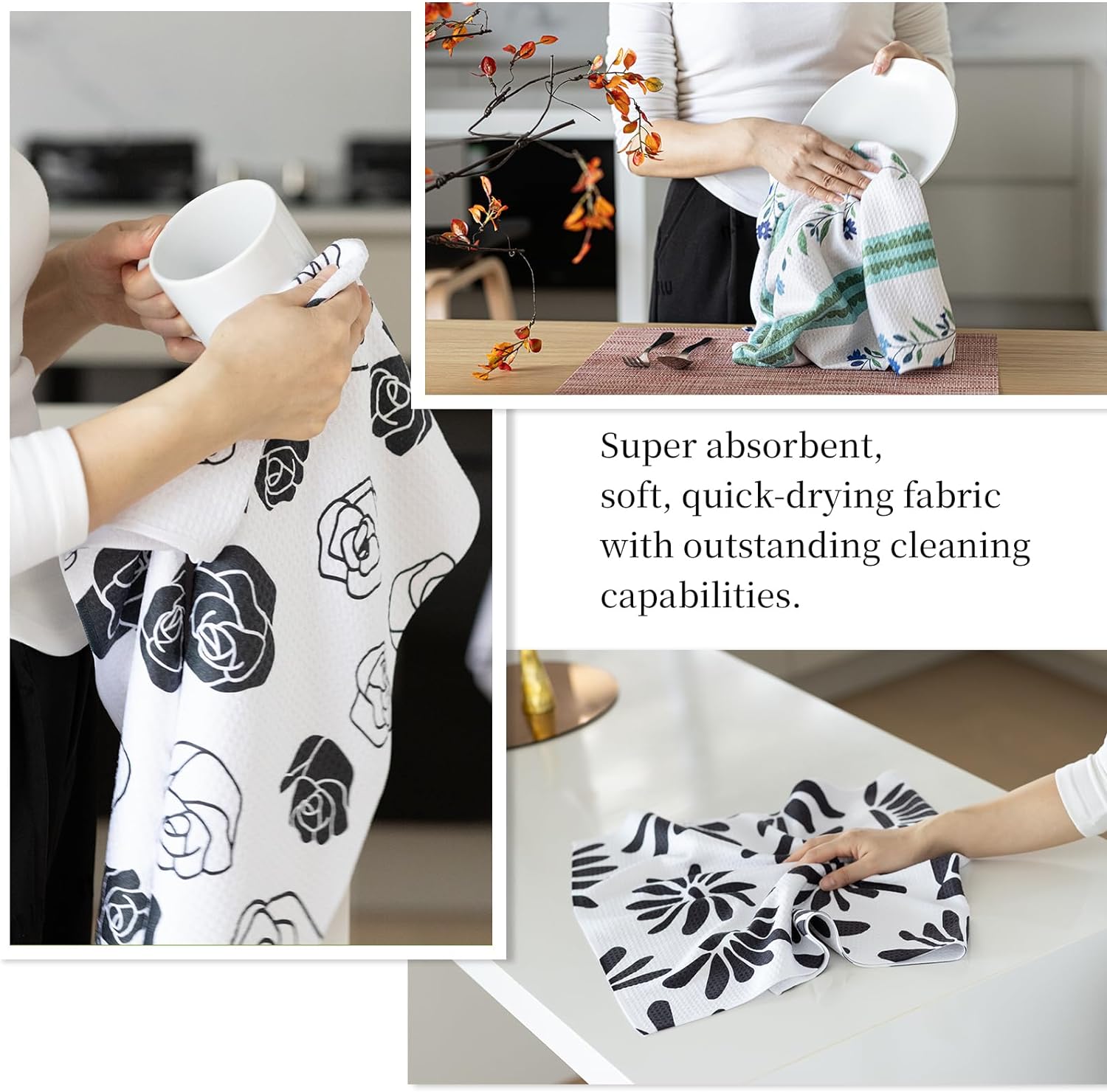 dish towels for kitchen drying - High Absorbency, Quick-Dry, Microfiber Kitchen Towels (18x30 Inches, 2-Pack Set), dish towels for kitchen with Hanging Loop (Strawberry and Lemon)