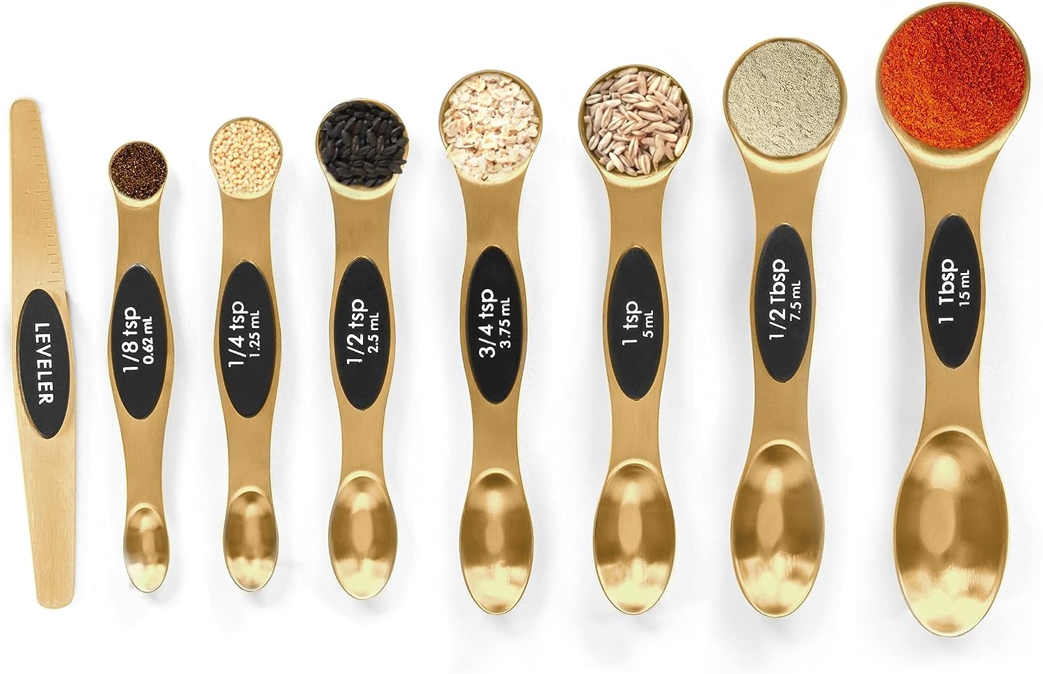Magnetic Measuring Spoons Set Stainless Steel with Leveler, Stackable Metal Tablespoon Measure Spoon for Baking, Measuring Cups and Spoon Set Kitchen Gadgets Apartment Essentials Fits in Spice Jars ( 8 Pcs )