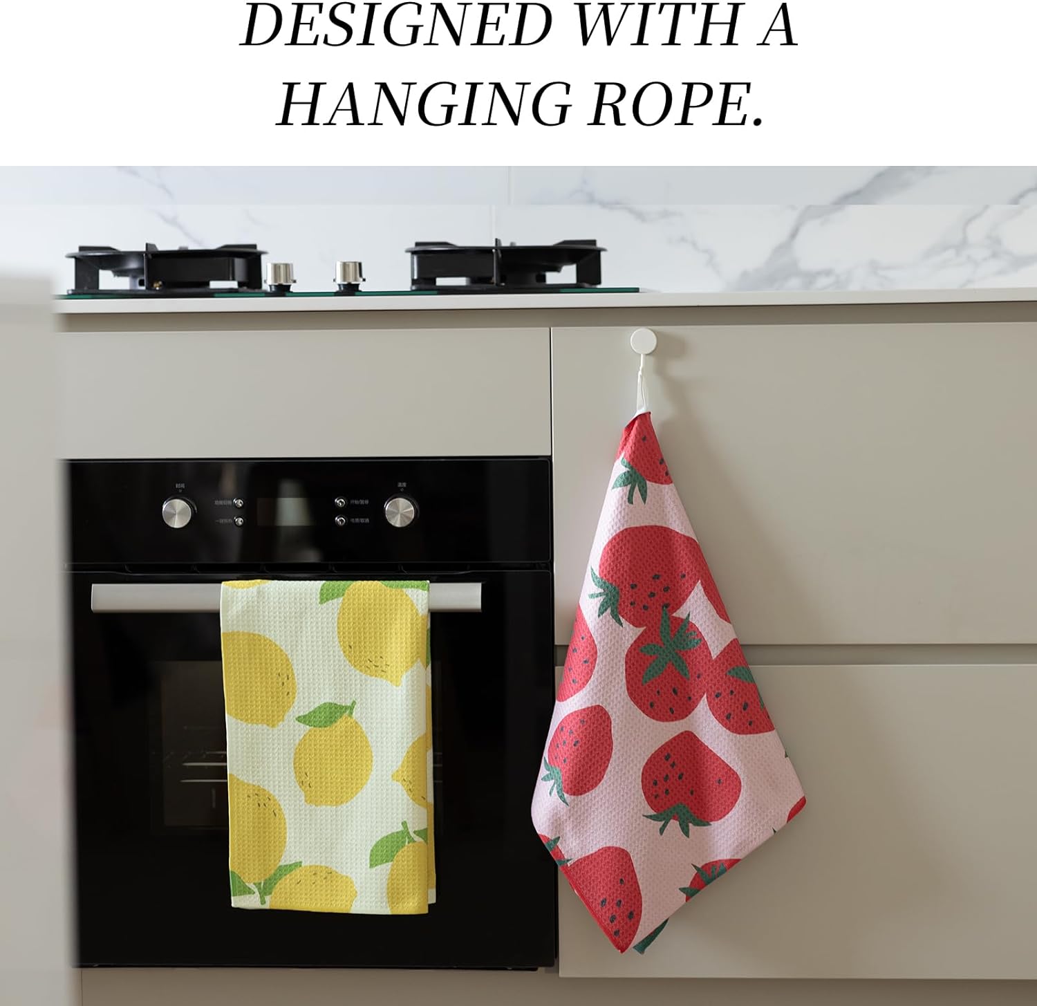 dish towels for kitchen drying - High Absorbency, Quick-Dry, Microfiber Kitchen Towels (18x30 Inches, 2-Pack Set), dish towels for kitchen with Hanging Loop (Strawberry and Lemon)
