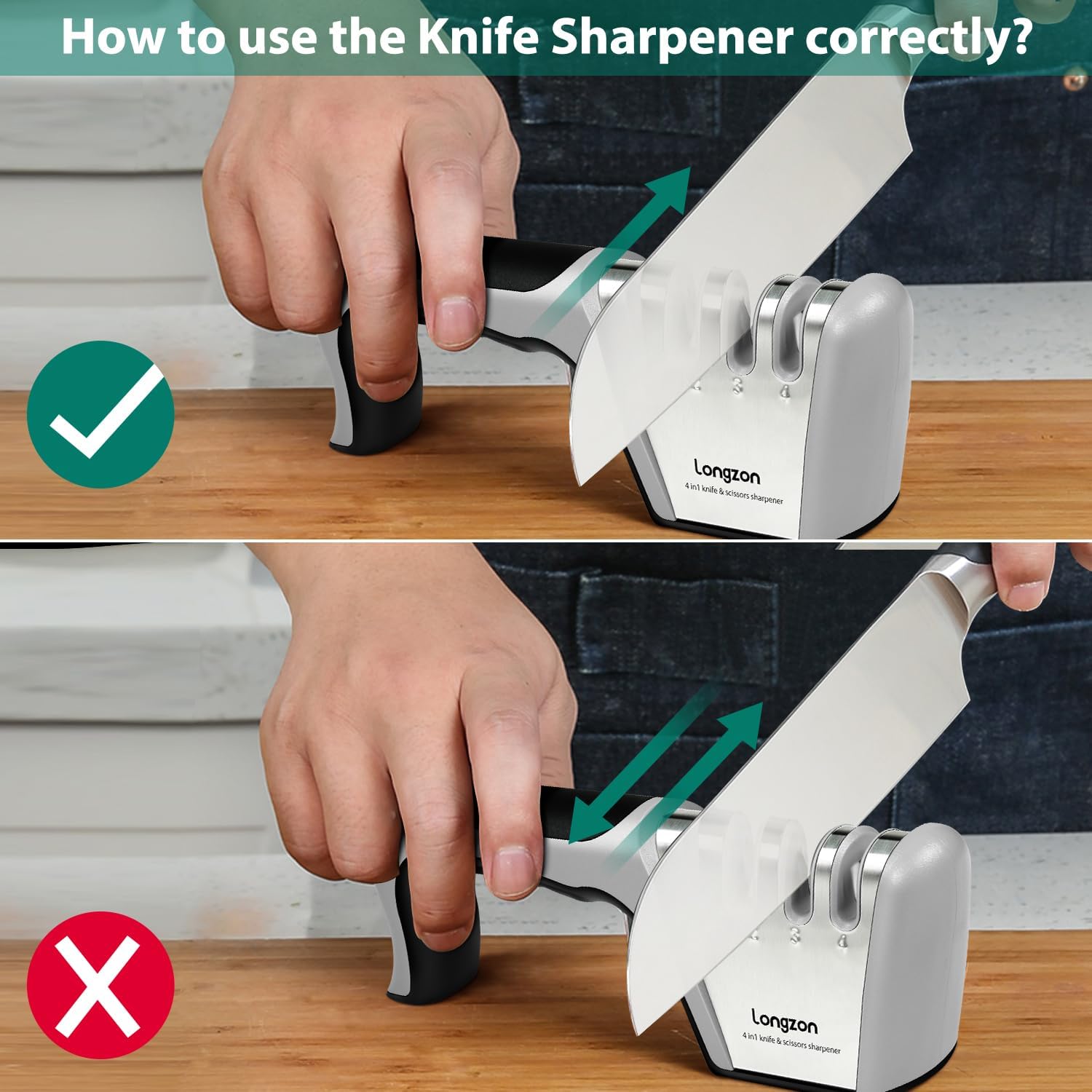 4-in-1 Knife Sharpener [4 stage] with a Pair of Cut-Resistant Glove, Original Premium Polish Blades, Best Kitchen Knife Sharpener Really Works for Fruit Knife and Steel Knives, Scissors.