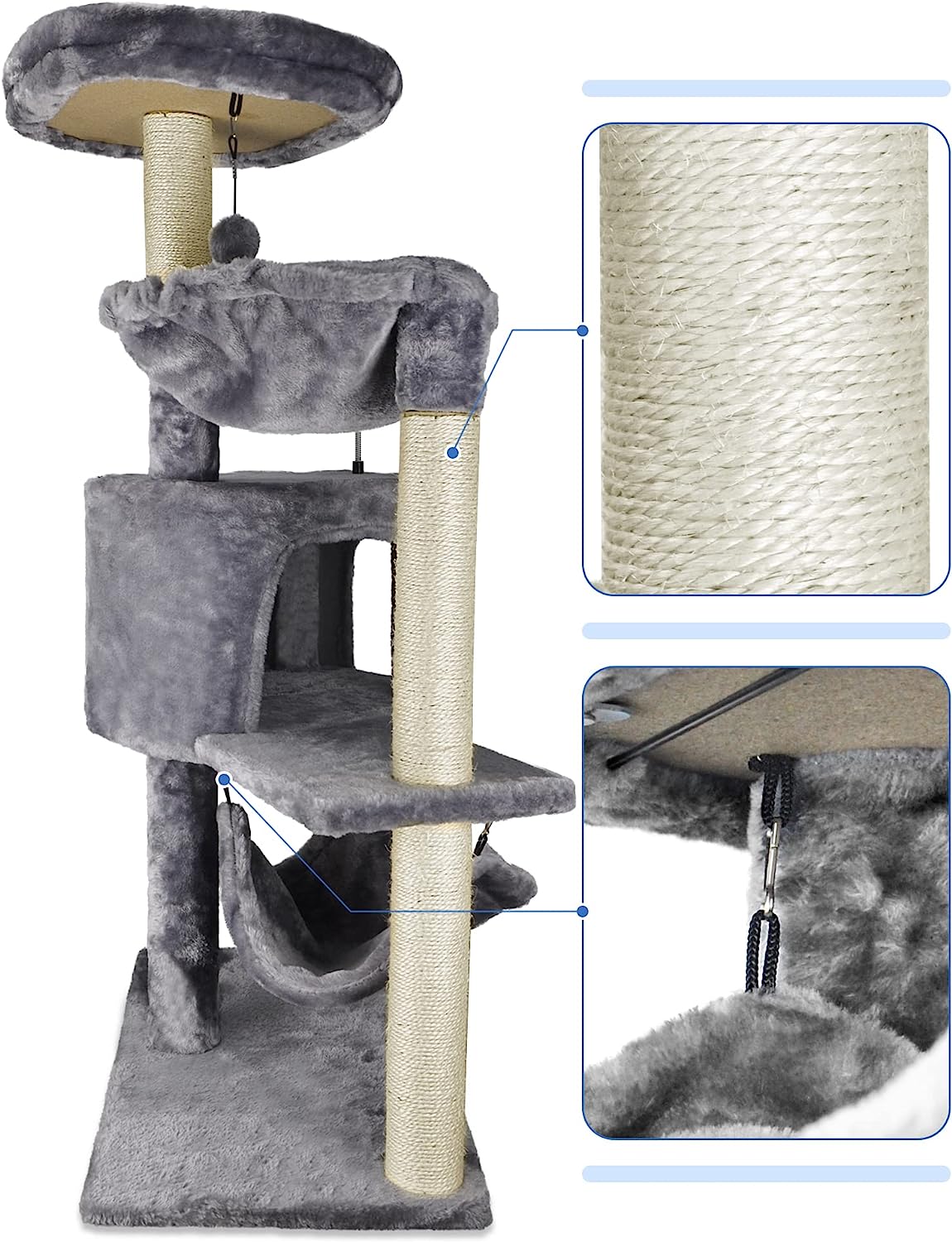 Newest Cat Tree with Cat Condo and Big Hammock, Grey