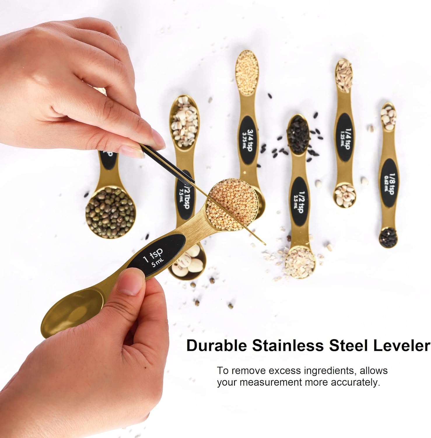 Magnetic Measuring Spoons Set Stainless Steel with Leveler, Stackable Metal Tablespoon Measure Spoon for Baking, Measuring Cups and Spoon Set Kitchen Gadgets Apartment Essentials Fits in Spice Jars ( 8 Pcs )