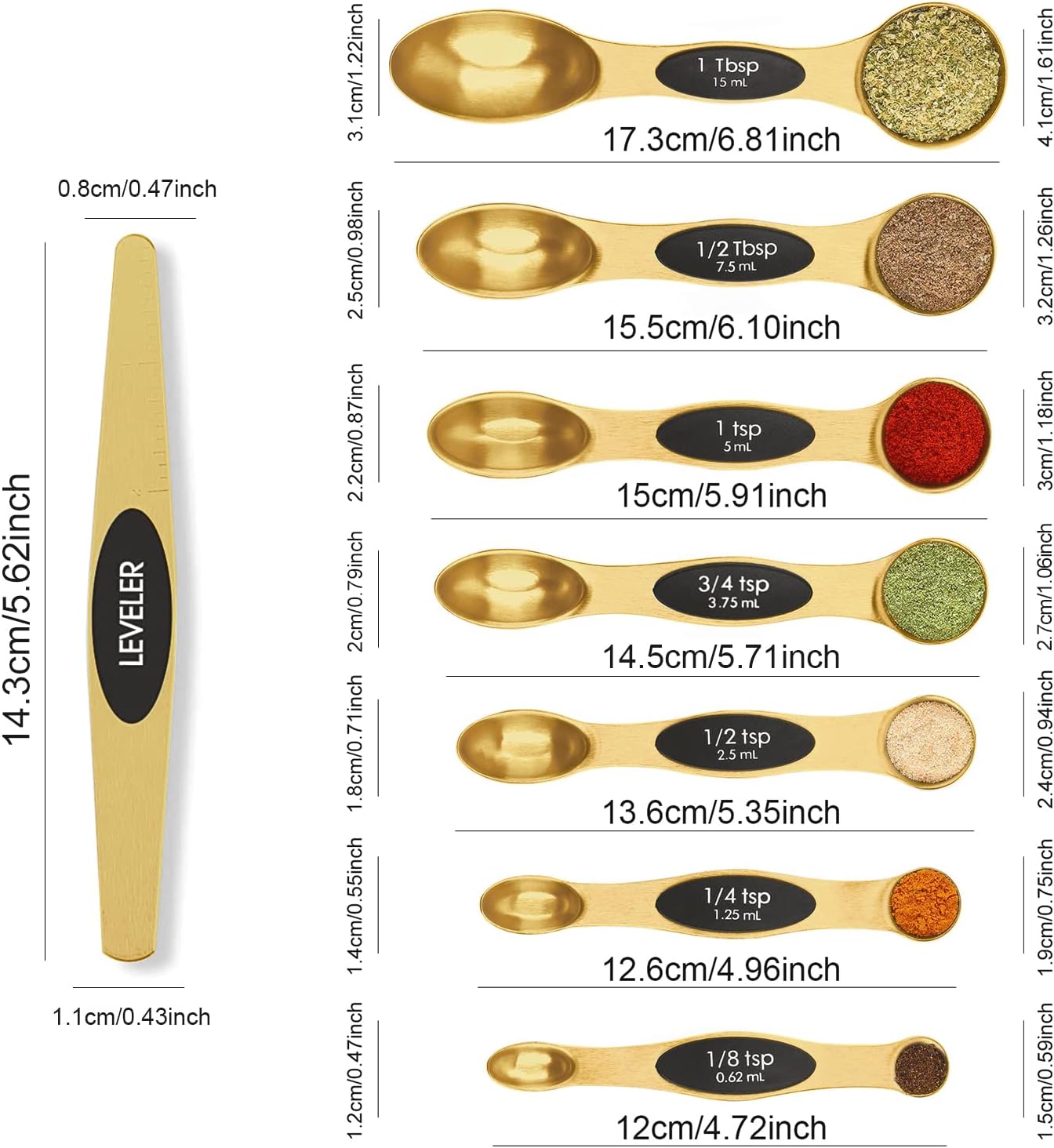 Magnetic Measuring Spoons Set Stainless Steel with Leveler, Stackable Metal Tablespoon Measure Spoon for Baking, Measuring Cups and Spoon Set Kitchen Gadgets Apartment Essentials Fits in Spice Jars ( 8 Pcs )